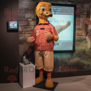 Rust Gosling mascot costume character dressed with a Corduroy Pants and Digital watches