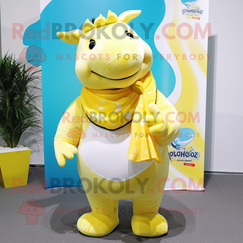 Lemon Yellow Rhinoceros mascot costume character dressed with a Swimwear and Scarf clips