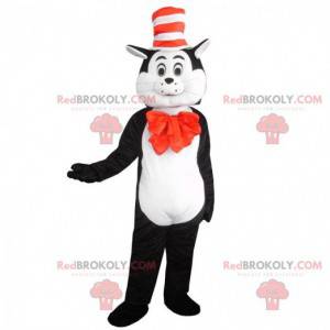 Black and white cat mascot with a hat, tomcat costume -