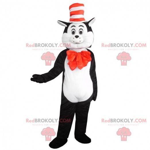Svartvit kattmaskot med hatt, tomcatdräkt - Redbrokoly.com