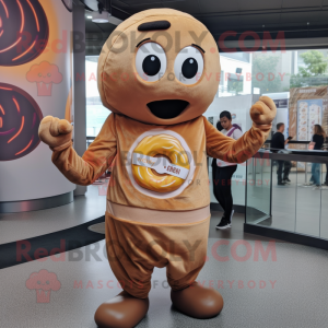 Brown Bagels mascot costume character dressed with a Romper and Rings