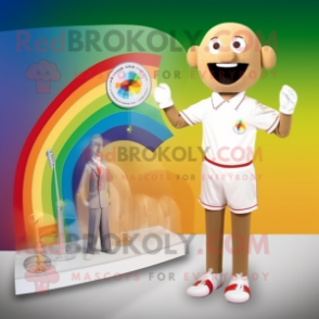 Tan Rainbow mascot costume character dressed with a One-Piece Swimsuit and Cufflinks