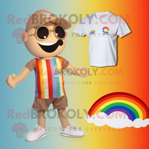 Tan Rainbow mascot costume character dressed with a One-Piece Swimsuit and Cufflinks