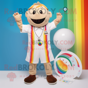 Tan Rainbow mascot costume character dressed with a One-Piece Swimsuit and Cufflinks