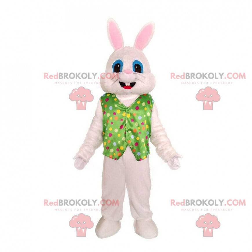 Hvid kanin maskot med vest, festligt kanin kostume - Hvid kanin maskot med vest, festligt kanin kostume -