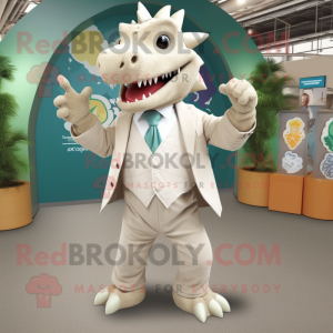 Cream Stegosaurus mascot costume character dressed with a Suit Pants and Anklets