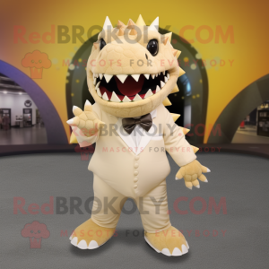 Cream Stegosaurus mascot costume character dressed with a Suit Pants and Anklets