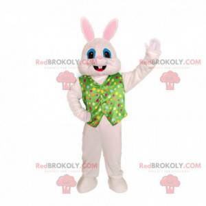 Mascotte coniglio bianco con gilet, costume da coniglio festivo