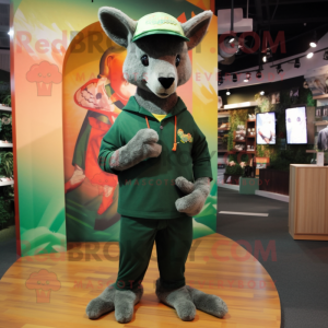 Forest Green Kangaroo mascot costume character dressed with a Long Sleeve Tee and Hat pins