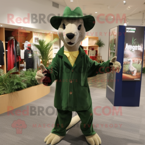 Forest Green Kangaroo mascot costume character dressed with a Long Sleeve Tee and Hat pins