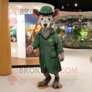 Forest Green Kangaroo mascot costume character dressed with a Long Sleeve Tee and Hat pins