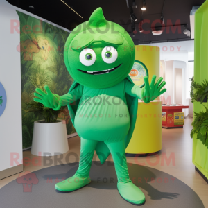 Green Ray mascot costume character dressed with a Romper and Wraps