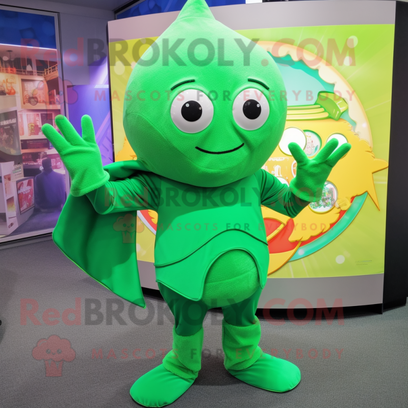 Green Ray mascot costume character dressed with a Romper and Wraps Green Ray mascot costume character dressed with a Romper and Wraps
