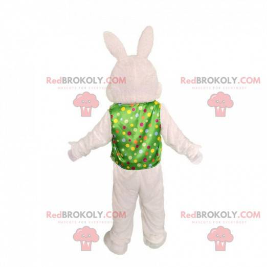 White rabbit mascot with a vest, festive rabbit costume -