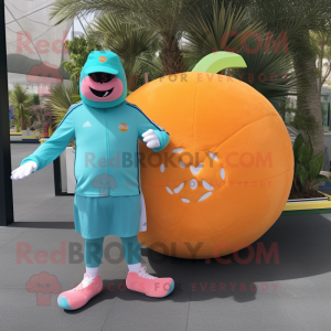 Cyan Grapefruit mascot costume character dressed with a Polo Tee and Foot pads