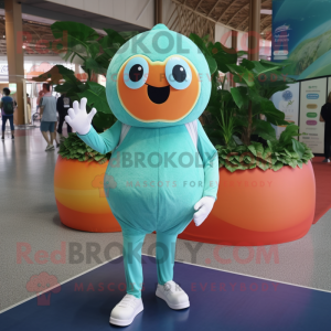 Cyan Grapefruit mascot costume character dressed with a Polo Tee and Foot pads