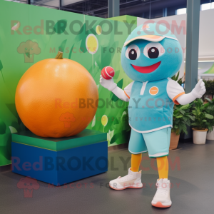 Cyan Grapefruit mascot costume character dressed with a Polo Tee and Foot pads