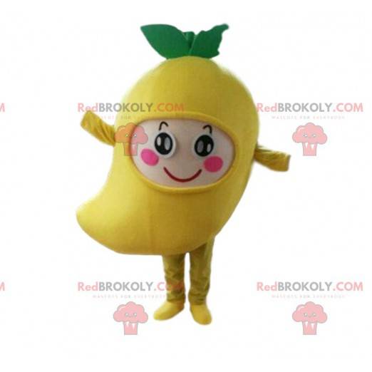 Mascotte de mangue géante, costume de fruit exotique jaune -