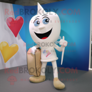 Cream Arrow Of Love mascot costume character dressed with a Skinny Jeans and Clutch bags
