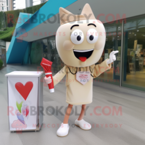 Cream Arrow Of Love mascot costume character dressed with a Skinny Jeans and Clutch bags