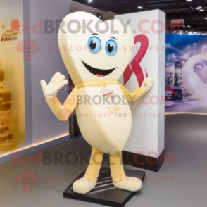 Cream Arrow Of Love mascot costume character dressed with a Skinny Jeans and Clutch bags