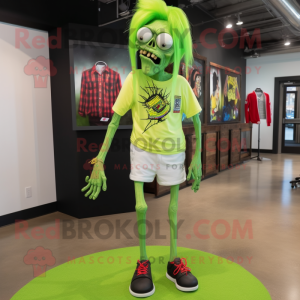 Lime Green Zombie mascot costume character dressed with a Leggings and Necklaces
