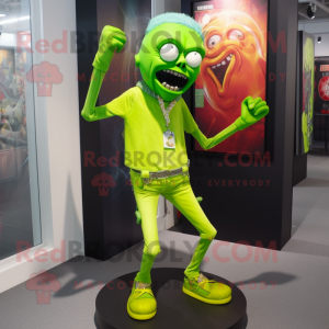 Lime Green Zombie mascot costume character dressed with a Leggings and Necklaces
