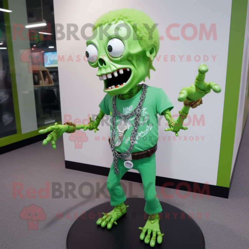 Lime Green Zombie mascot costume character dressed with a Leggings and Necklaces Lime Green Zombie mascot costume character dressed with a Leggings and Necklaces