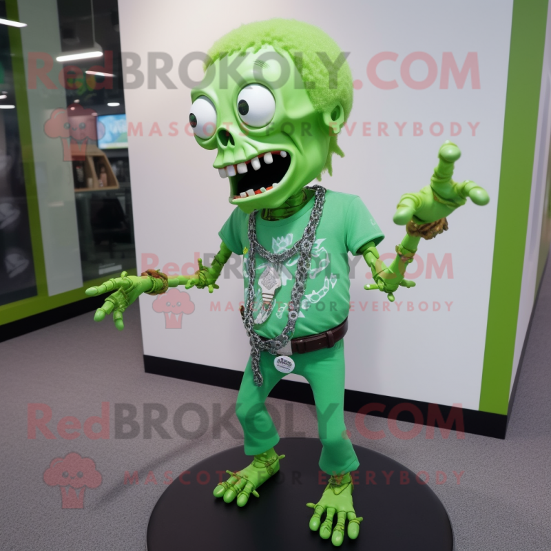 Lime Green Zombie mascot costume character dressed with a Leggings and Necklaces