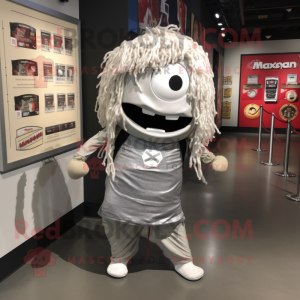 Silver Ramen mascot costume character dressed with a Graphic Tee and Backpacks