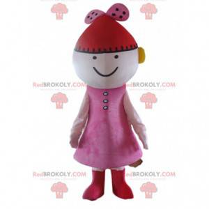 Bambola mascotte, costume da bambola rosa con cappello rosso -