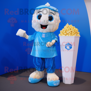 Blue Pop Corn mascot costume character dressed with a Cargo Shorts and Cufflinks