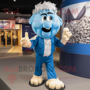 Blue Pop Corn mascot costume character dressed with a Cargo Shorts and Cufflinks