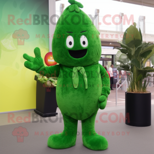 Forest Green Radish mascot costume character dressed with a Jumpsuit and Mittens