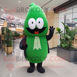 Forest Green Radish mascot costume character dressed with a Jumpsuit and Mittens