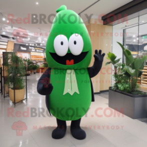 Forest Green Radish mascot costume character dressed with a Jumpsuit and Mittens