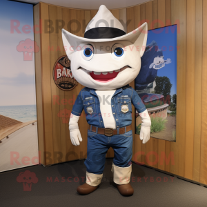 Cream Tuna mascot costume character dressed with a Bootcut Jeans and Ties