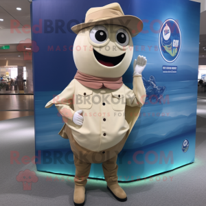 Cream Tuna mascot costume character dressed with a Bootcut Jeans and Ties