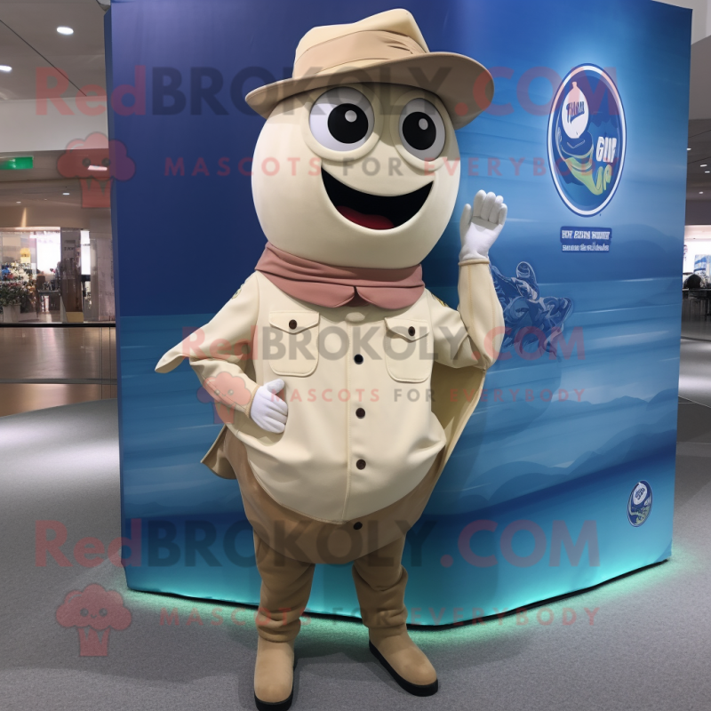 Cream Tuna mascot costume character dressed with a Bootcut Jeans and Ties Cream Tuna mascot costume character dressed with a Bootcut Jeans and Ties
