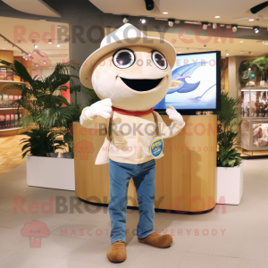 Cream Tuna mascot costume character dressed with a Bootcut Jeans and Ties