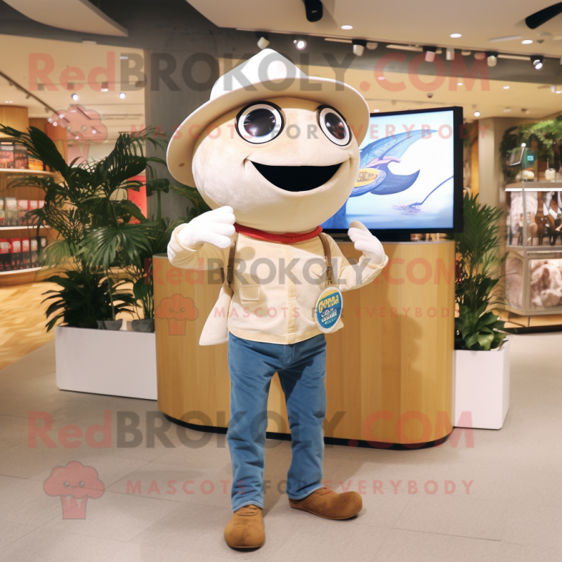 Cream Tuna mascot costume character dressed with a Bootcut Jeans and Ties Cream Tuna mascot costume character dressed with a Bootcut Jeans and Ties