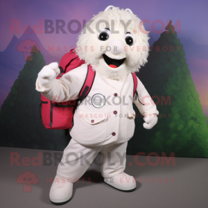 White Raspberry mascot costume character dressed with a Coat and Backpacks