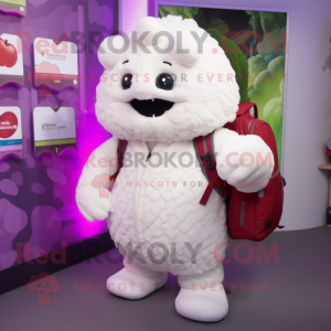 White Raspberry mascot costume character dressed with a Coat and Backpacks