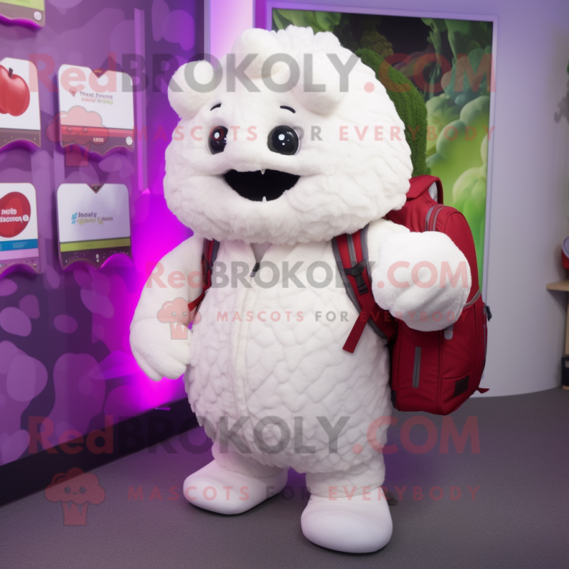 White Raspberry mascot costume character dressed with a Coat and Backpacks White Raspberry mascot costume character dressed with a Coat and Backpacks