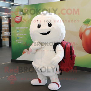 White Raspberry mascot costume character dressed with a Coat and Backpacks