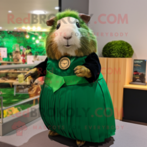 Forest Green Guinea Pig mascot costume character dressed with a Cocktail Dress and Bracelet watches