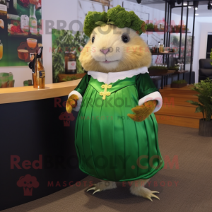 Forest Green Guinea Pig mascot costume character dressed with a Cocktail Dress and Bracelet watches