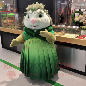 Forest Green Guinea Pig mascot costume character dressed with a Cocktail Dress and Bracelet watches