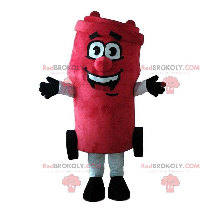 Mascotte de poubelle rouge géante, costume de benne à ordures -