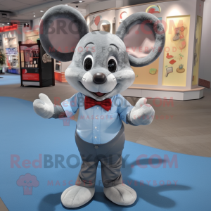 Gray Mouse mascot costume character dressed with a T-Shirt and Bow ties